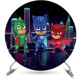 Lofaris High Buildings And Cartoon Hero Round Birthday Backdrop Kit